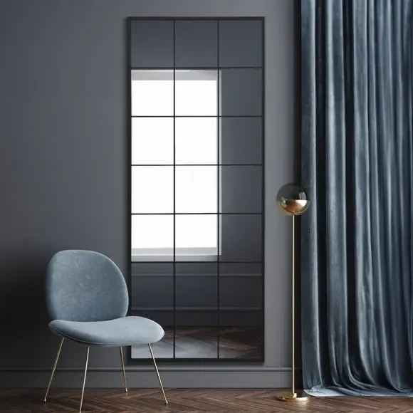 Rectangle Wall Mirror Window Style - Black, Metal