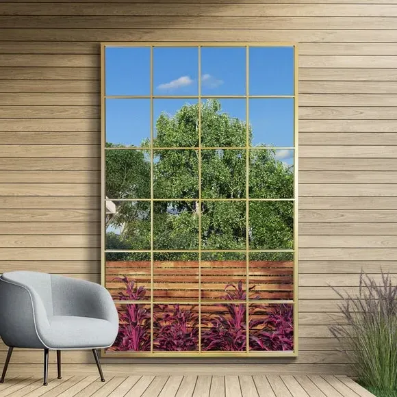 Rectangle Wall Mirror Window Style - Gold, Metal