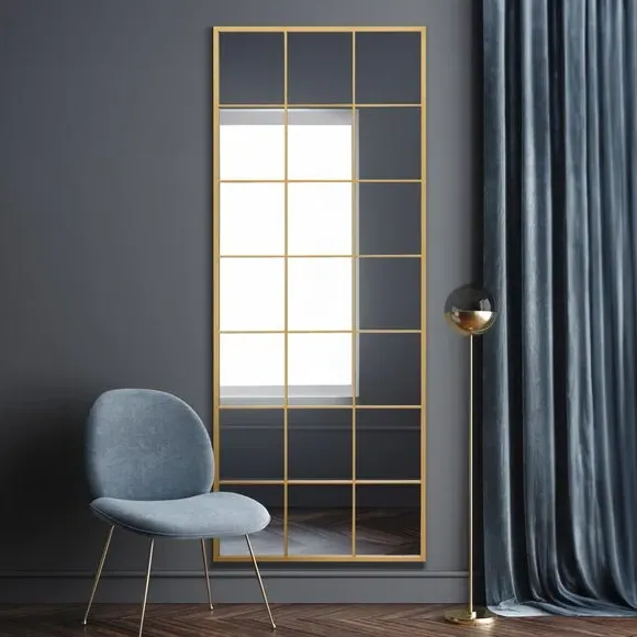 Rectangle Wall Mirror Window Style - Gold, Metal