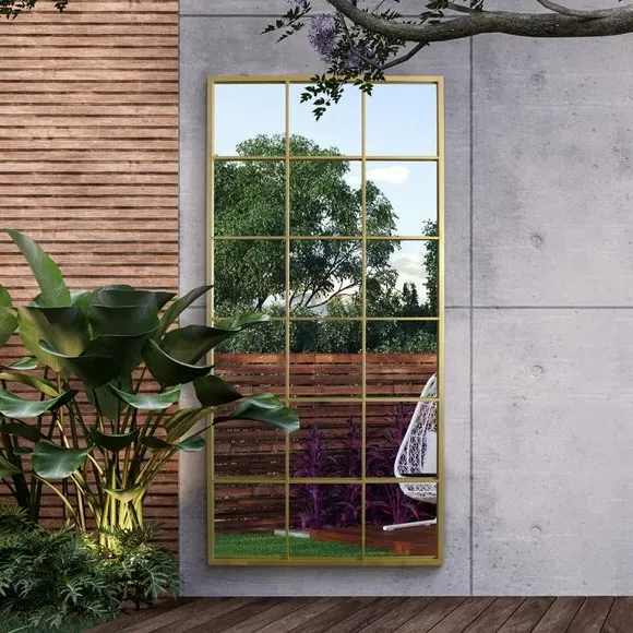 Rectangle Wall Mirror Window Style - Gold, Metal