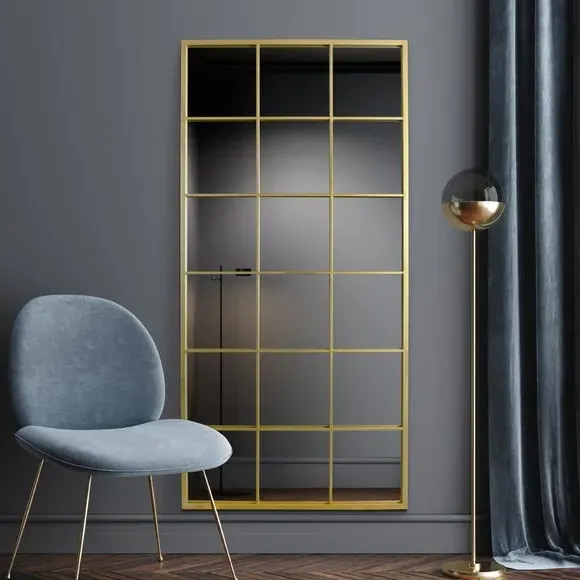 Rectangle Wall Mirror Window Style - Gold, Metal