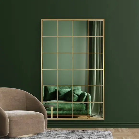Rectangle Wall Mirror Window Style - Gold, Metal