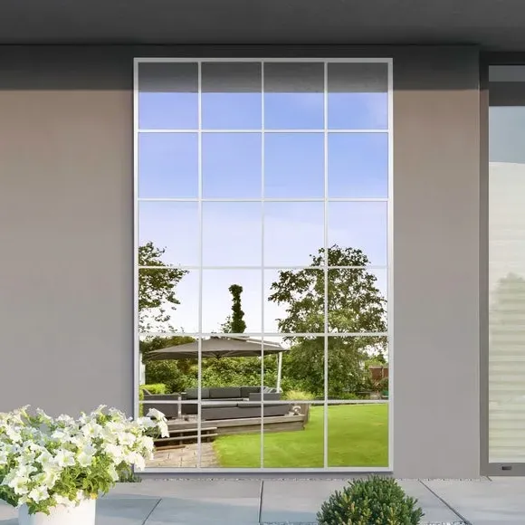 Rectangle Wall Mirror Window Style - White, Metal