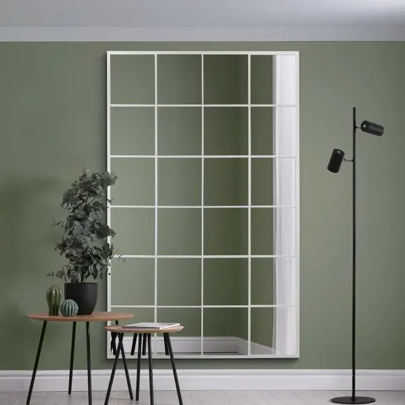 Rectangle Wall Mirror Window Style - White, Metal