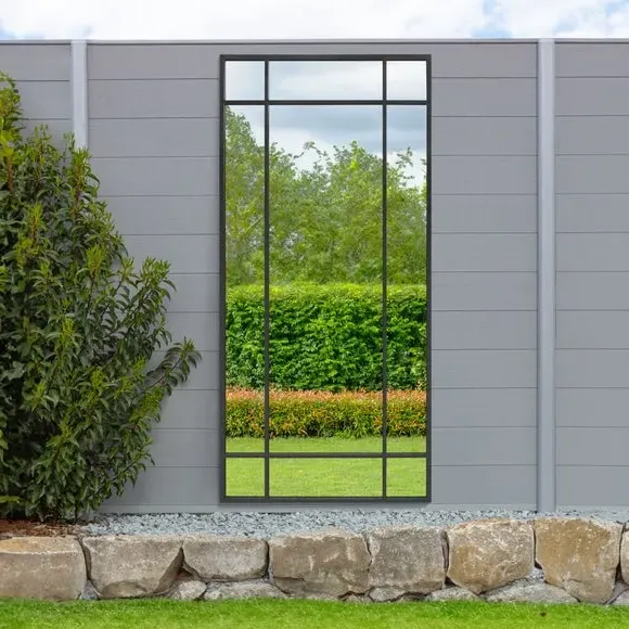 Rectangle Wall Mirror with Window Design - Black, Metal