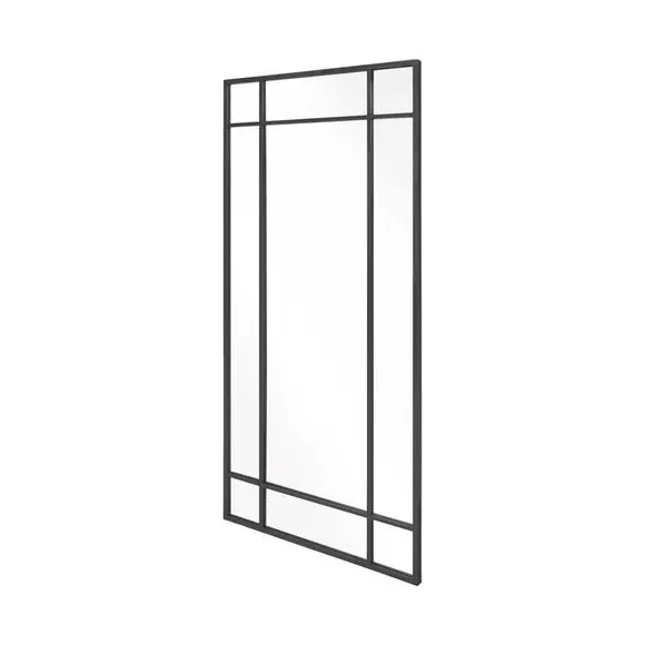 Rectangle Wall Mirror with Window Design - Black, Metal