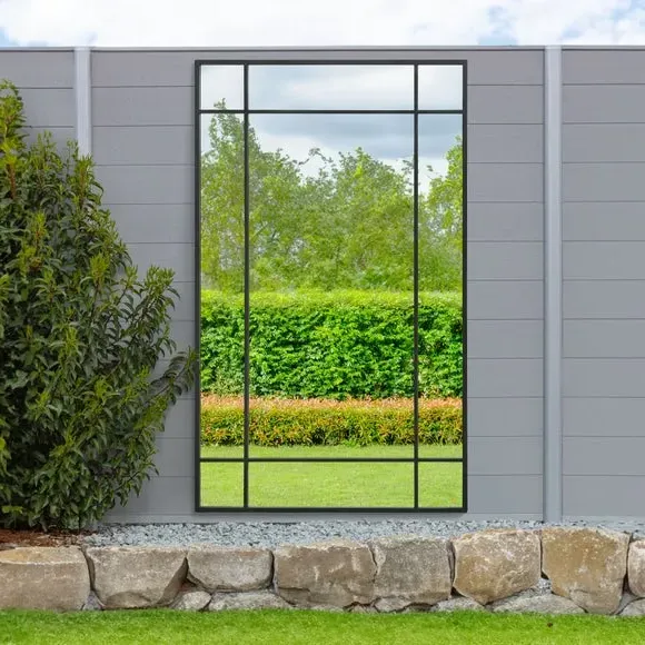 Rectangle Wall Mirror with Window Design - Black, Metal