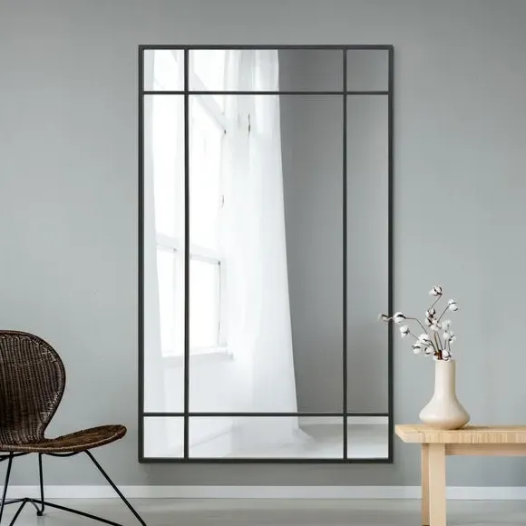 Rectangle Wall Mirror with Window Design - Black, Metal