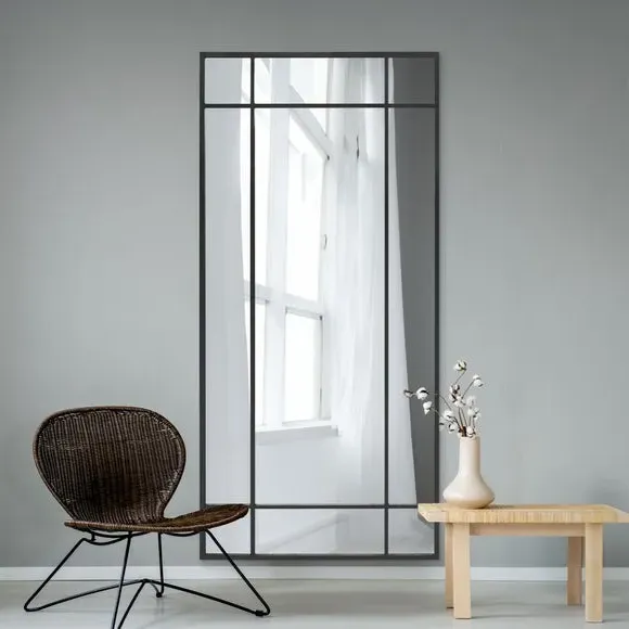 Rectangle Wall Mirror with Window Design - Black, Metal image