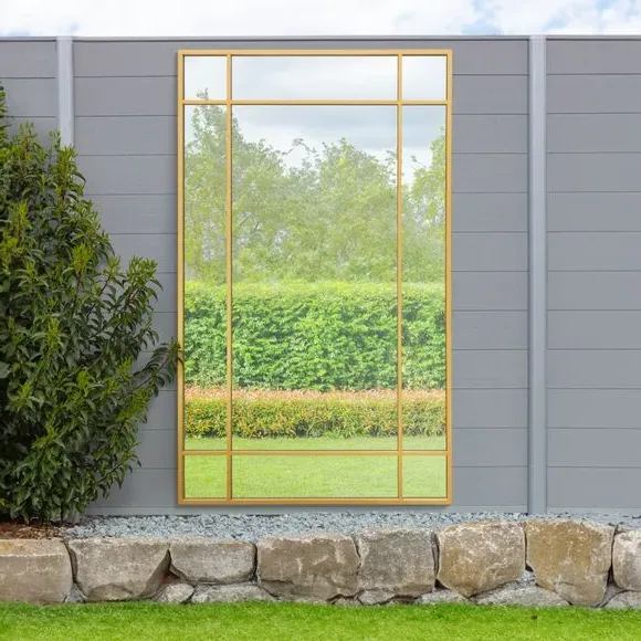 Rectangle Wall Mirror with Window Design - Gold, Metal