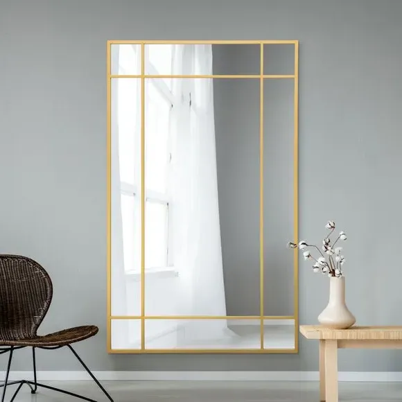 Rectangle Wall Mirror with Window Design - Gold, Metal