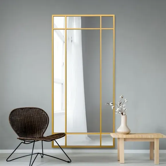 Rectangle Wall Mirror with Window Design - Gold, Metal