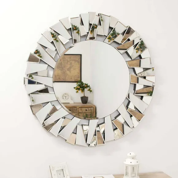 Round Wall Mirror Art Deco Style - Clear Glass image