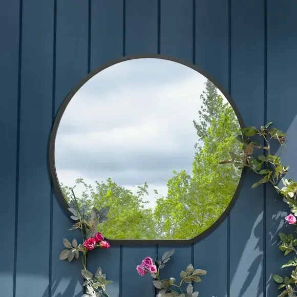 Round Wall Mirror Indoor Outdoor - Black, Metal