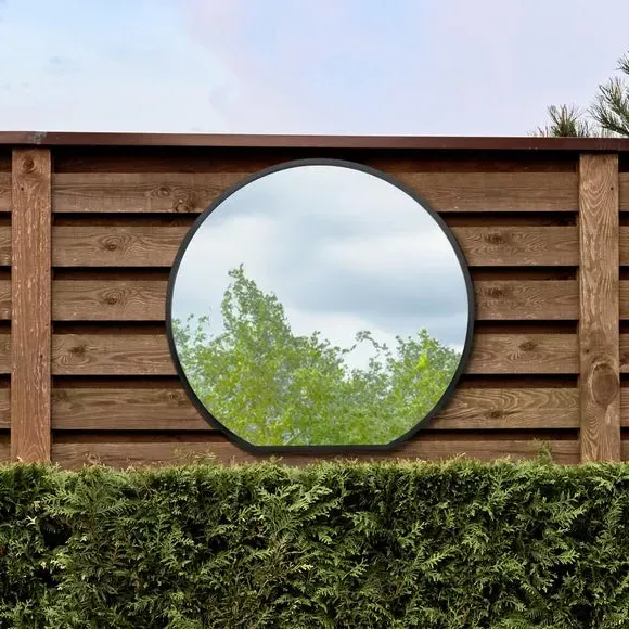 Round Wall Mirror Indoor Outdoor - Black, Metal
