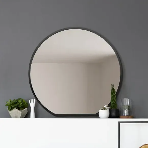 Round Wall Mirror Indoor Outdoor - Black, Metal
