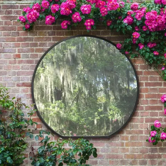 Round Wall Mirror Indoor Outdoor - Black, Metal