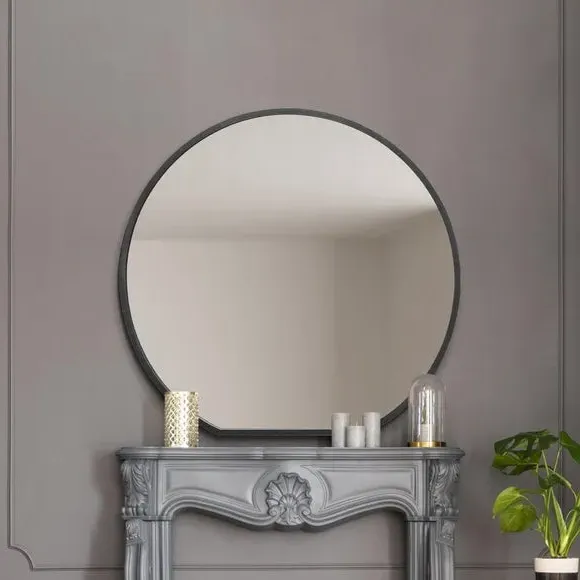 Round Wall Mirror Indoor Outdoor - Black, Metal