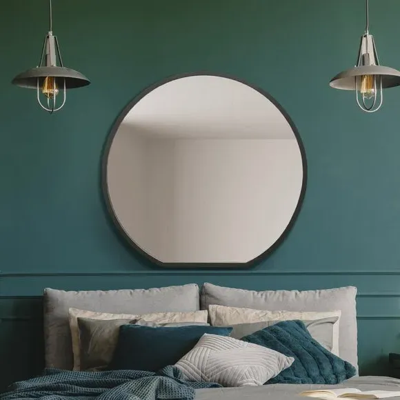 Round Wall Mirror Indoor Outdoor - Black, Metal image