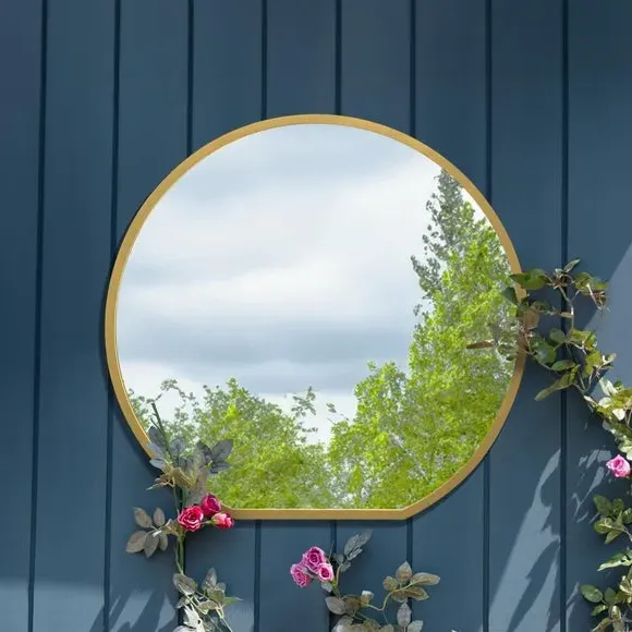 Round Wall Mirror Indoor Outdoor - Gold, Metal