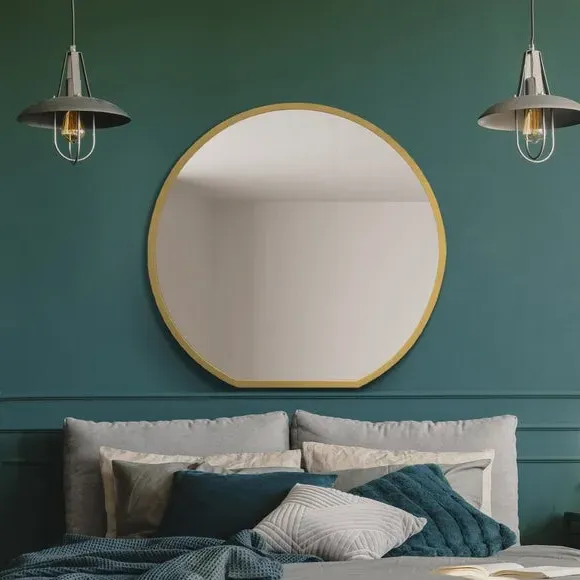 Round Wall Mirror Indoor Outdoor - Gold, Metal