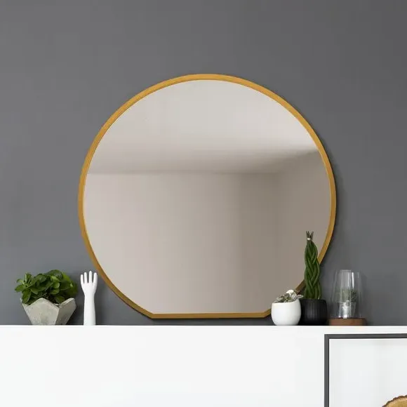 Round Wall Mirror Indoor Outdoor - Gold, Metal