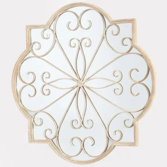 Round Wall Mirror Rose Petal Design - Stone