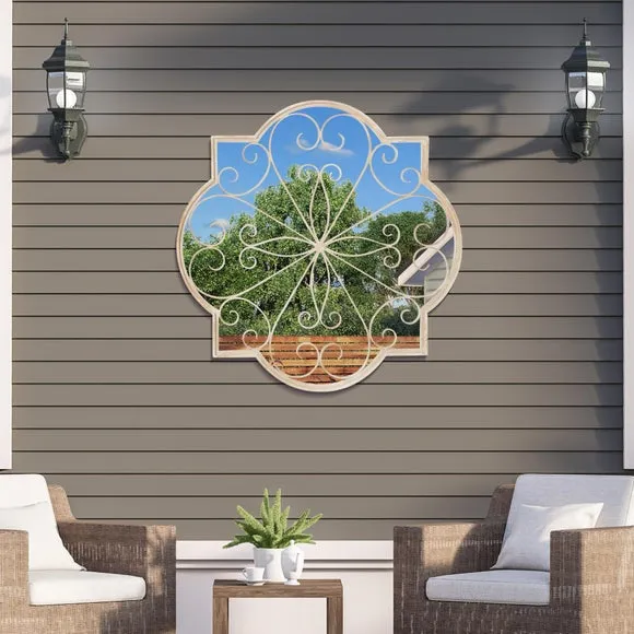 Round Wall Mirror Rose Petal Design - Stone image