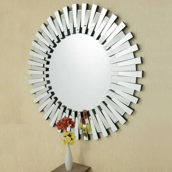 Round Wall Mirror Starburst Design - Clear Glass