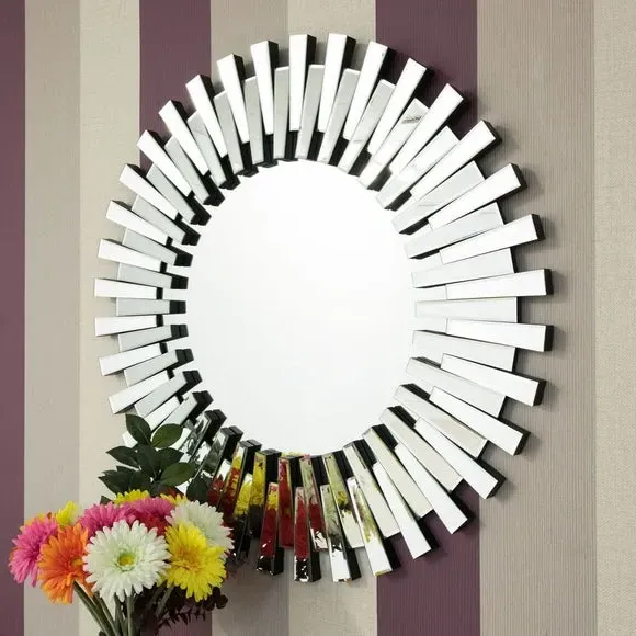 Round Wall Mirror Starburst Design - Clear Glass image