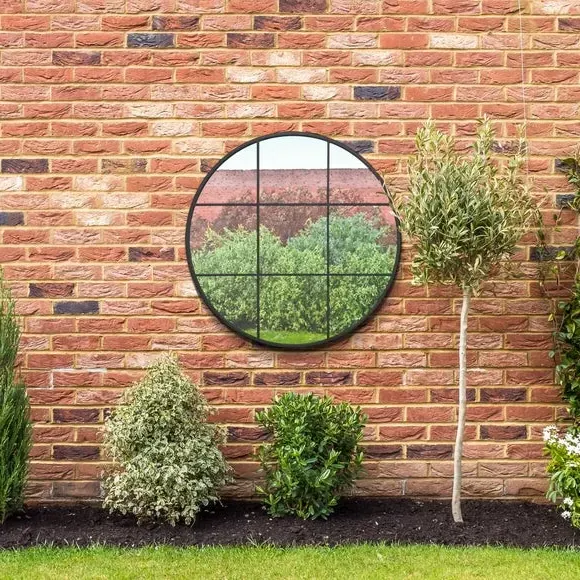 Round Wall Mirror Window Design - Black, Metal