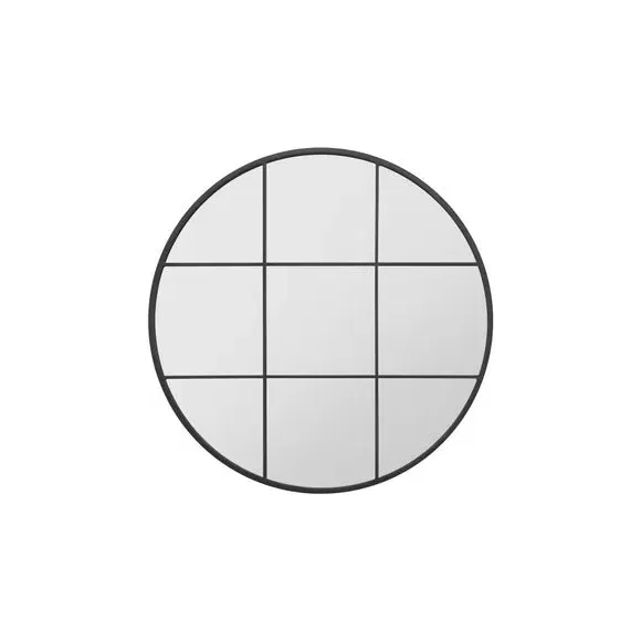 Round Wall Mirror Window Design - Black, Metal