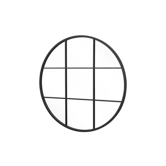 Round Wall Mirror Window Design - Black, Metal