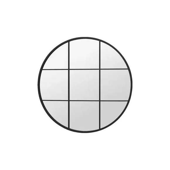 Round Wall Mirror Window Design - Black, Metal