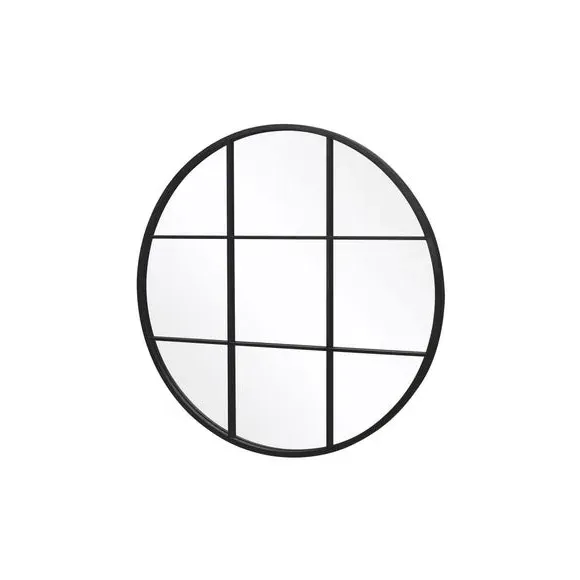 Round Wall Mirror Window Design - Black, Metal