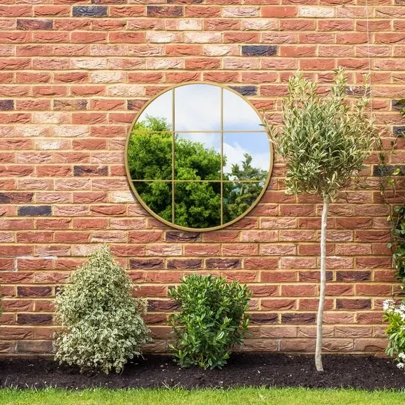 Round Wall Mirror Window Design - Gold, Metal