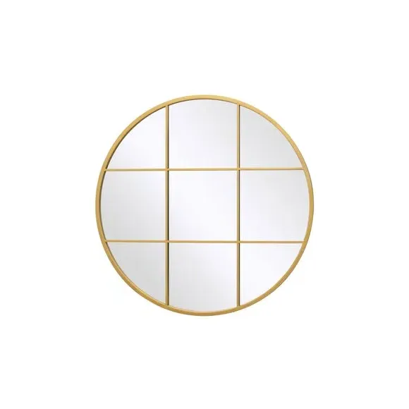 Round Wall Mirror Window Design - Gold, Metal