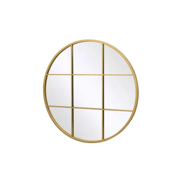 Round Wall Mirror Window Design - Gold, Metal