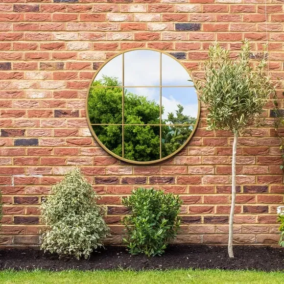 Round Wall Mirror Window Design - Gold, Metal
