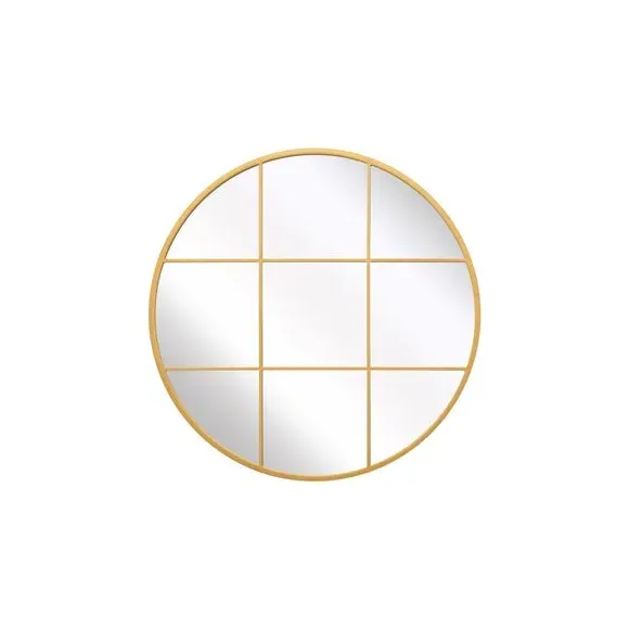 Round Wall Mirror Window Design - Gold, Metal