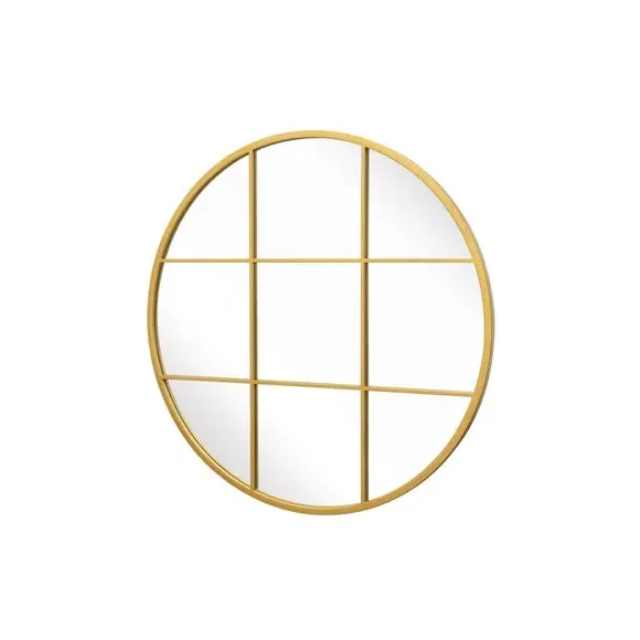 Round Wall Mirror Window Design - Gold, Metal
