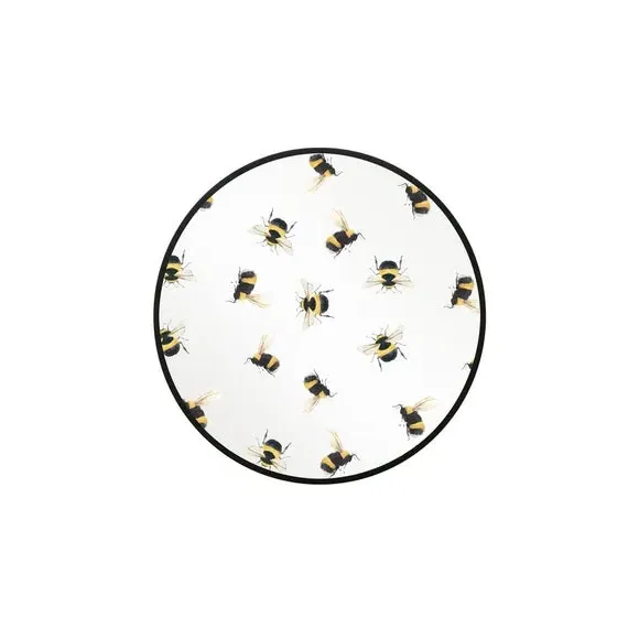 Round Wall Mirror with Bee Decals - Black, Metal