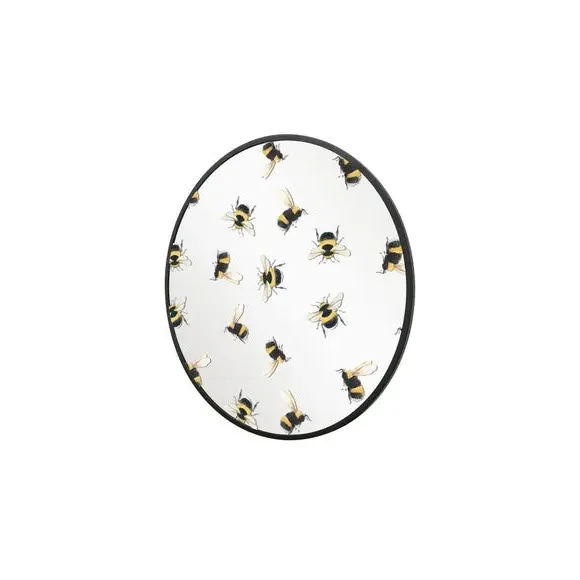Round Wall Mirror with Bee Decals - Black, Metal