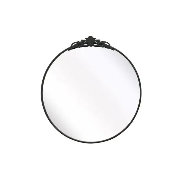 Round Wall Mirror with Crown Design - Black
