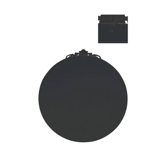 Round Wall Mirror with Crown Design - Black