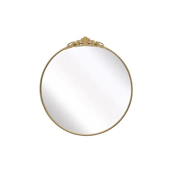 Round Wall Mirror with Crown Design - Gold