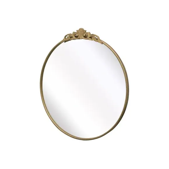Round Wall Mirror with Crown Design - Gold