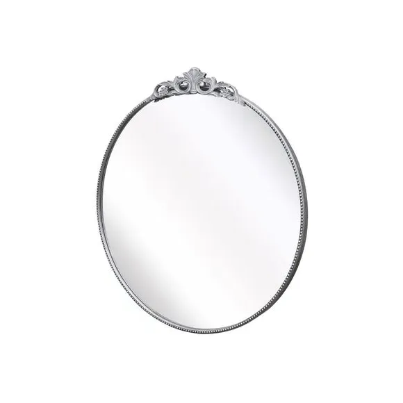 Round Wall Mirror with Crown Design - Silver