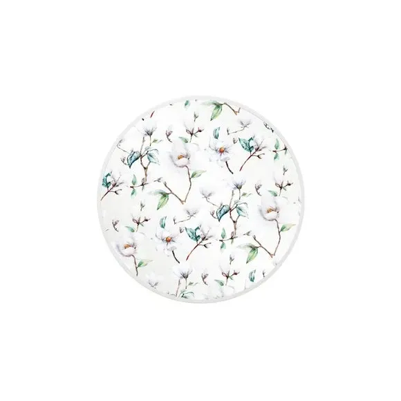 Round Wall Mirror with Floral Decals - White