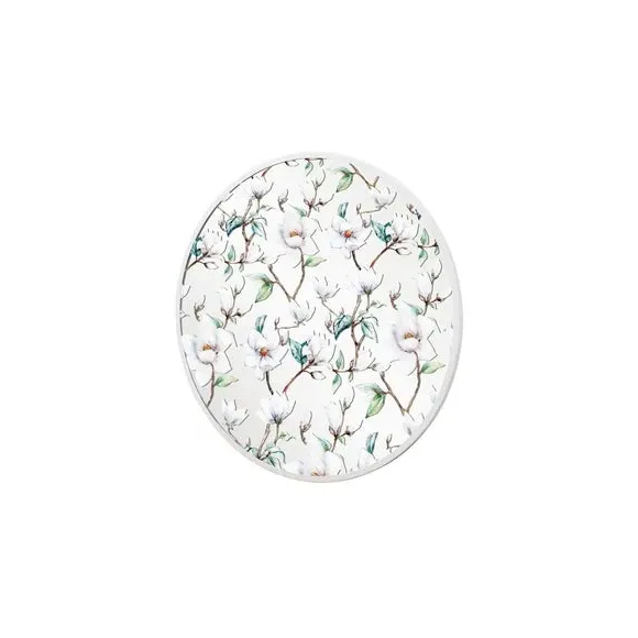 Round Wall Mirror with Floral Decals - White